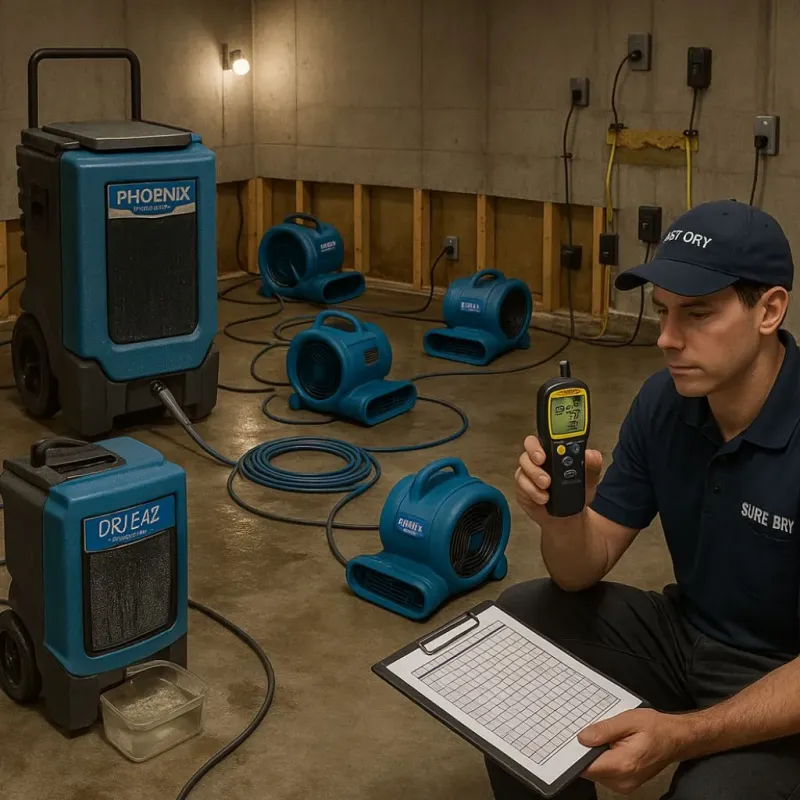 Structural Drying and Dehumidification process in Huntersville, NC